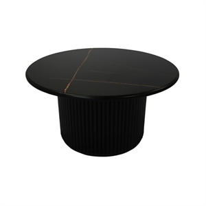 Easy sofabord - Black marmor look - Træsokkel - Mål: Ø80 x H42 cm. - Stærk pris